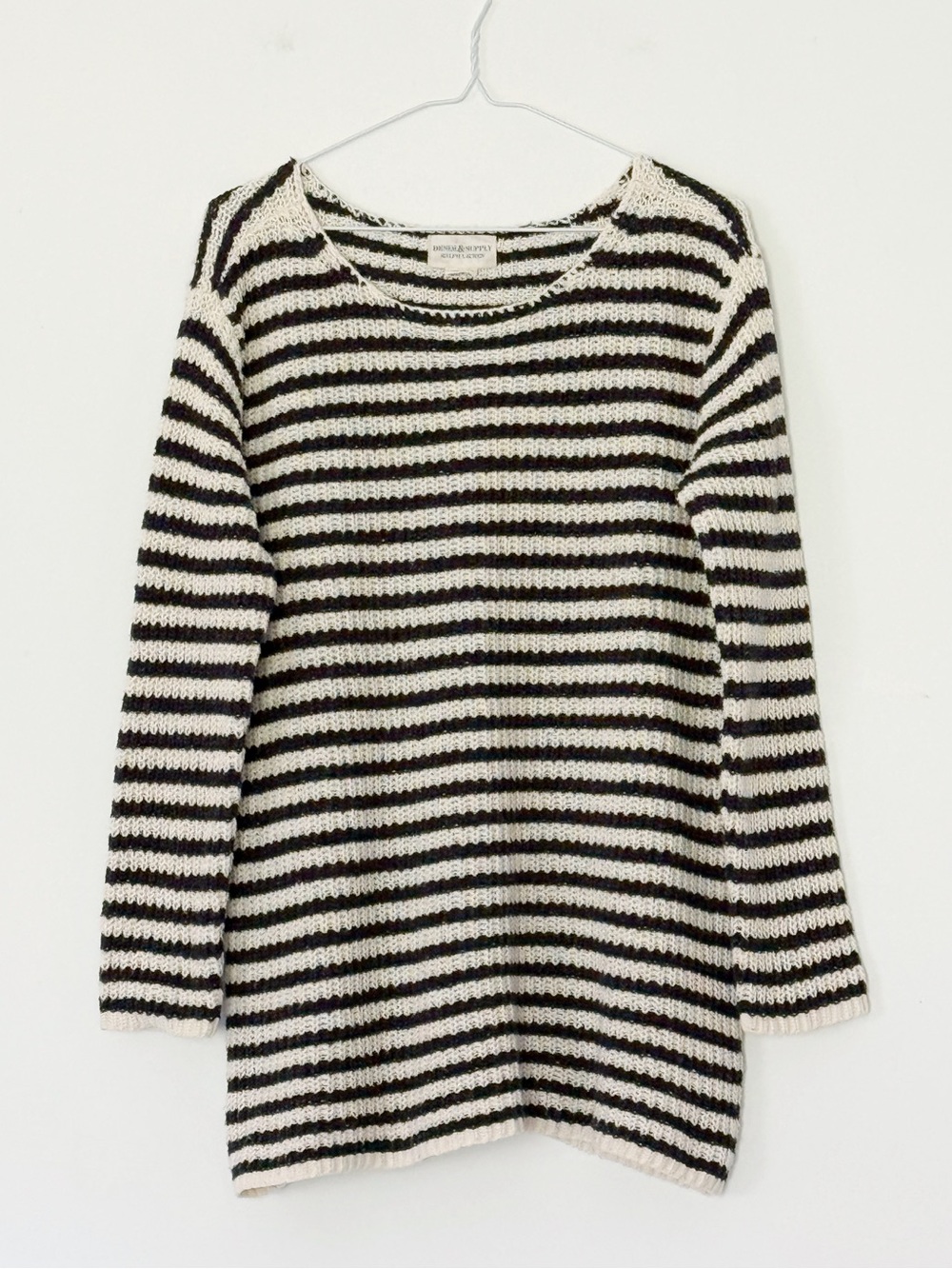 VTG Ralph Lauren Denim & Supply Woman Striped Open Knit Sweater MEDIUM Classic